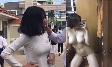Lam Pham Ai Chau mostra produtos nus como chuva